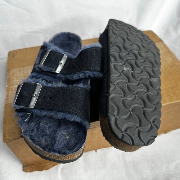 Birkenstock - Arizona Shearling Sandals in Blue Suede Slip-ons - EU Size 37 - Picture 3 of 7